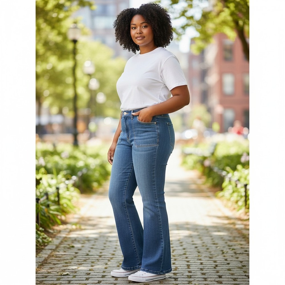 Michael Kors Wide Leg Jeans 14 Blue Excellent High Rise Patch Pocket Denim